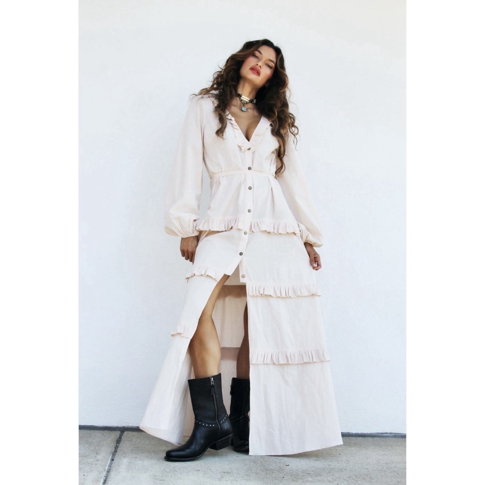 Commense Ivory Ruffle Tiered Long Sleeve Maxi Dress - Picture 4 of 13